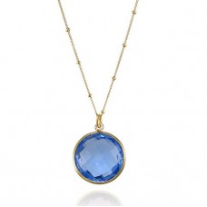 Swiss Blue topaz quartz round bezel silver necklace